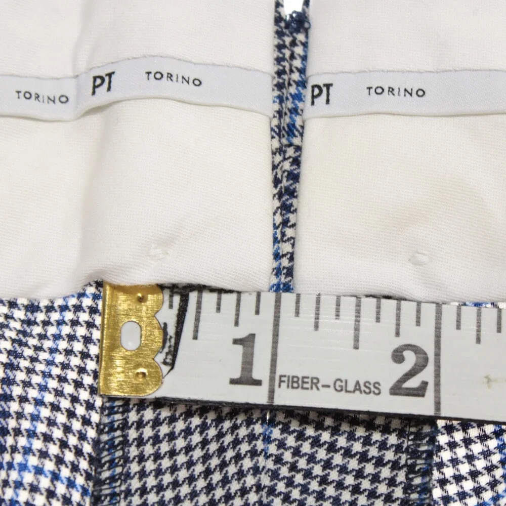 PT Torino NWT Dress Pants Size 50 (US 34) Slim Fit Super 100's Blue Check Wool